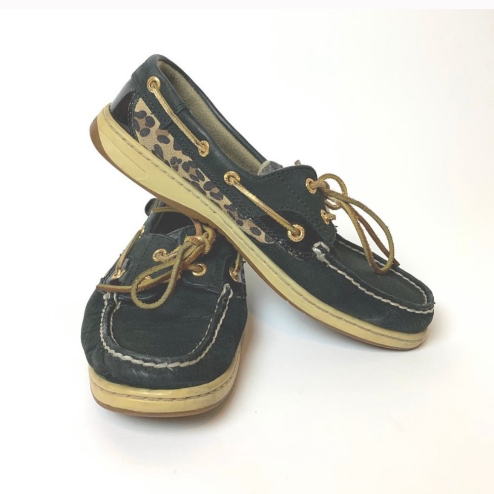 Sperry’s black cheetah print loafers